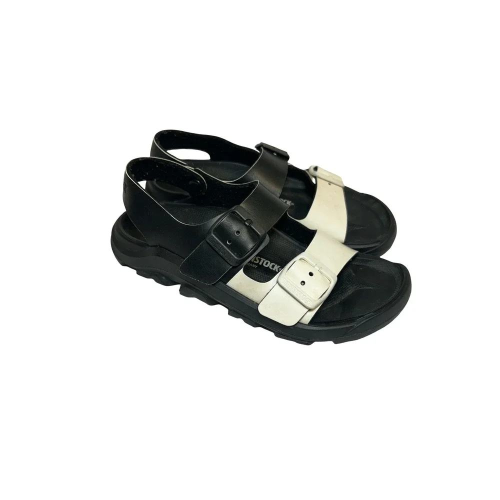 Birkenstock Mogami Kids Sandals Black White Colorblock Buckle Strap EU 33
